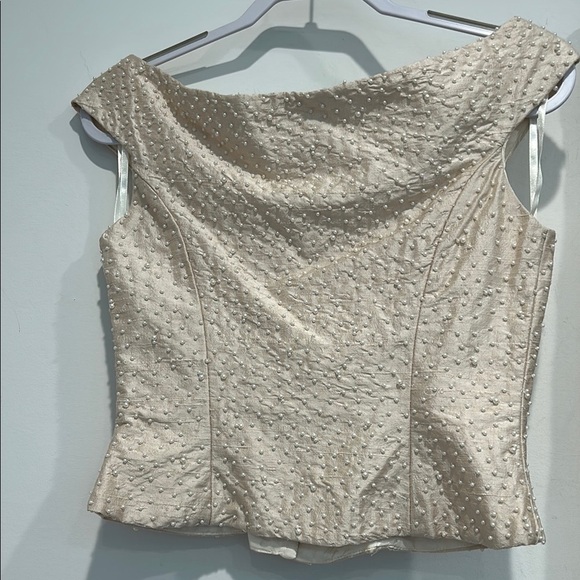 Vintage 95 Watters And Watters faux pearl off shoulder top & maxi skirt silk - Picture 5 of 9